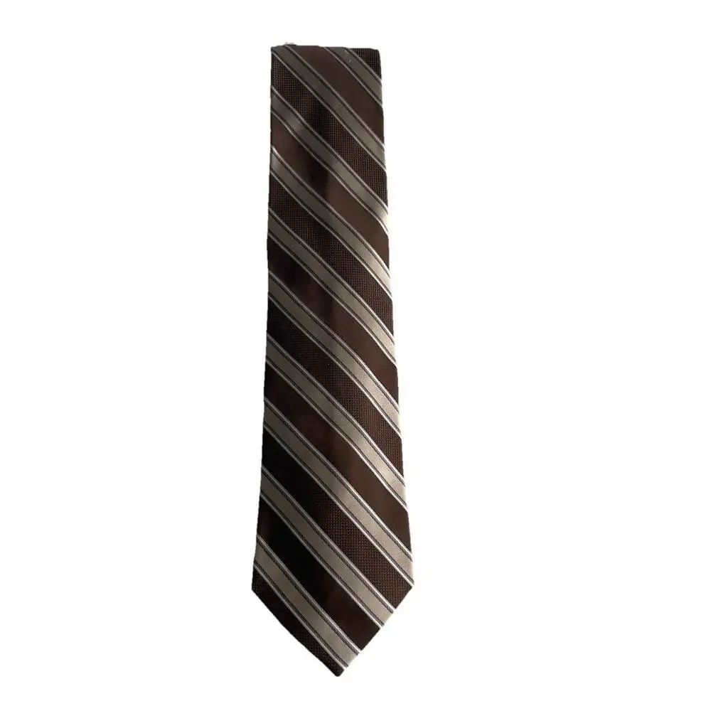MICHAEL KORS MEN’S TIE BROWN WITH GOLD WHITE STRIPES 100% SILK 3.5 X 59 Corpcore